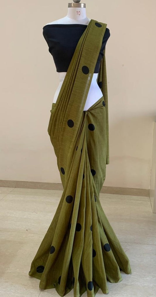 Mehendi green vichitra silk dots printed saree