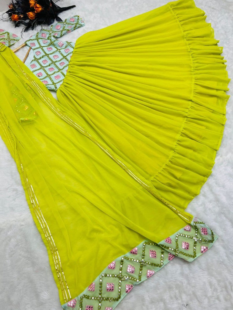 Mehndi green georgette embroidered long anarkali suit