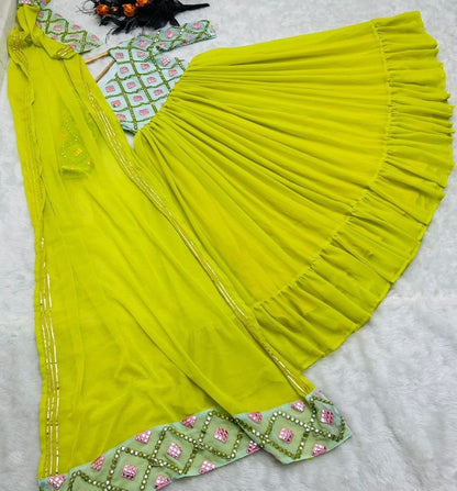 Mehndi green georgette embroidered long anarkali suit