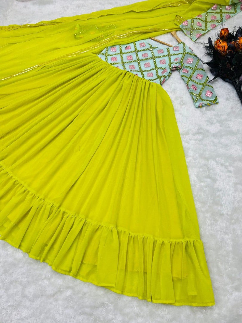 Mehndi green georgette embroidered long anarkali suit