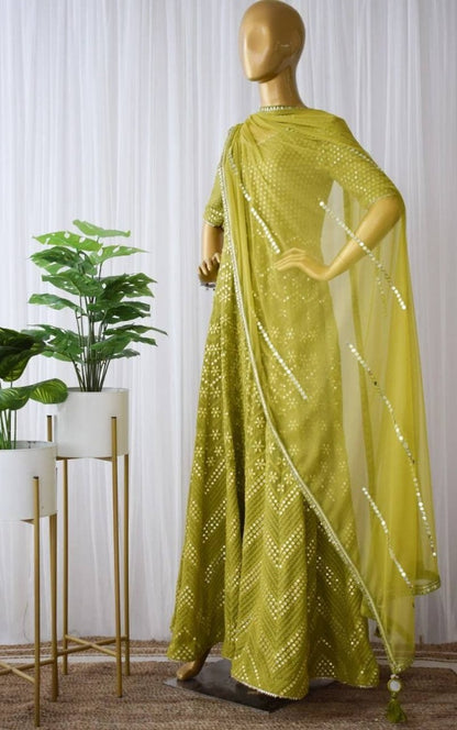 Mehndi green georgette heavy embroidered gown