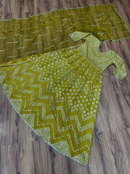 Mehndi green georgette heavy embroidered gown