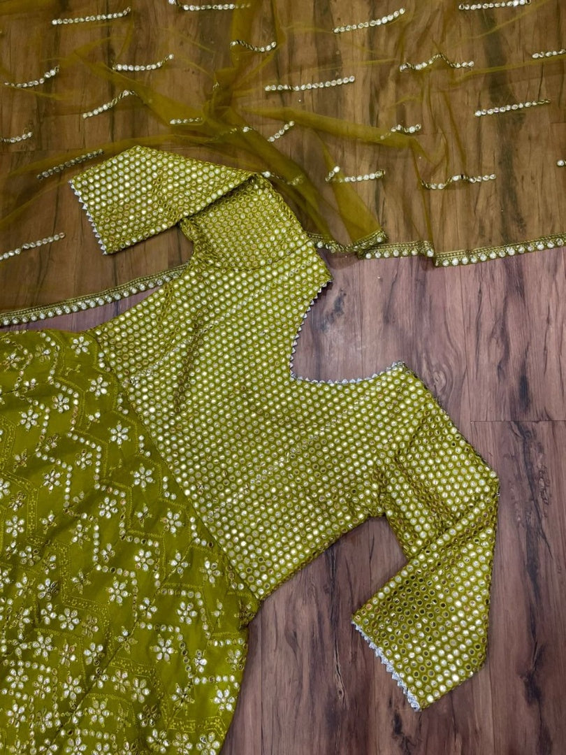 Mehndi green georgette heavy embroidered gown