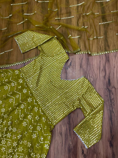 Mehndi green georgette heavy embroidered gown