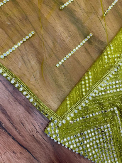 Mehndi green georgette heavy embroidered gown