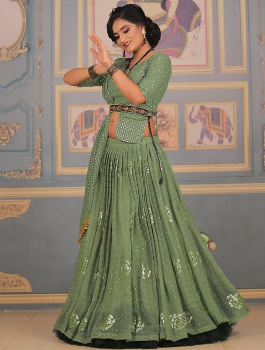 Mehndi Green georgette heavy embroidered lehenga choli