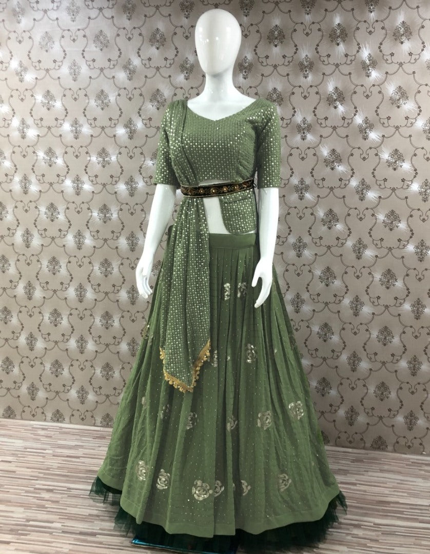 Mehndi Green georgette heavy embroidered lehenga choli