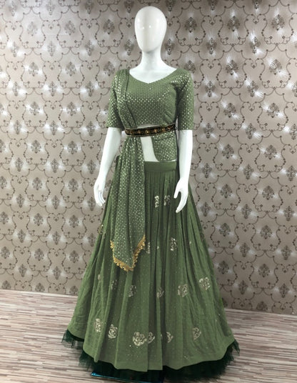 Mehndi Green georgette heavy embroidered lehenga choli