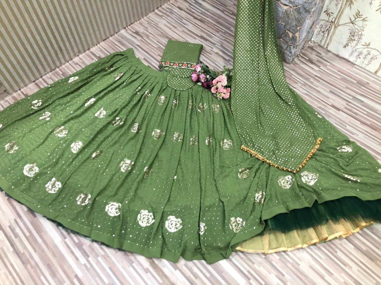 Mehndi Green georgette heavy embroidered lehenga choli