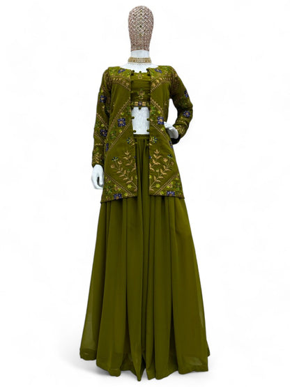 Mehndi green indowestern plazzo suit