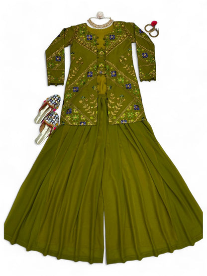 Mehndi green indowestern plazzo suit