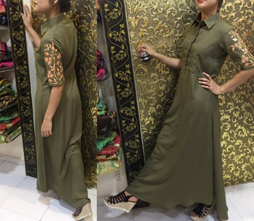Mehndi green rayon silk stylist summer kurti