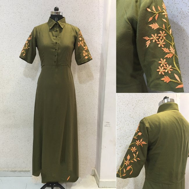 Mehndi green rayon silk stylist summer kurti