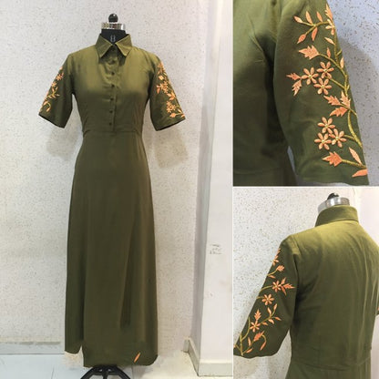 Mehndi green rayon silk stylist summer kurti