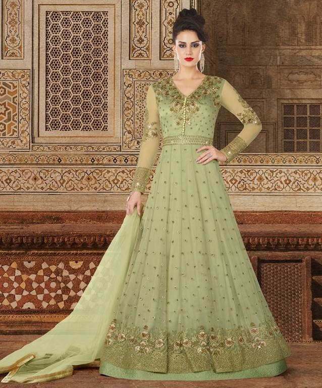 Mint Green Colored Santoon Thread & Jari Embroidery With Stone & Sequence Work Semi Stitched gown