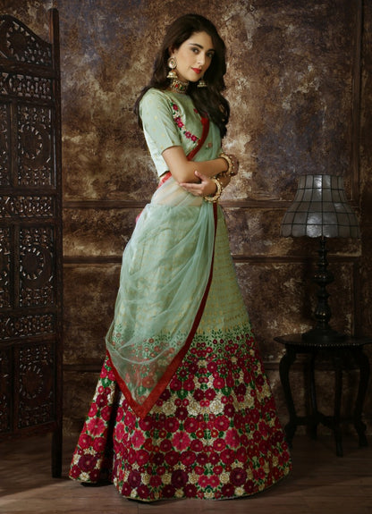 Mint Green thai silk heavy designer embroidered wedding lehenga choli