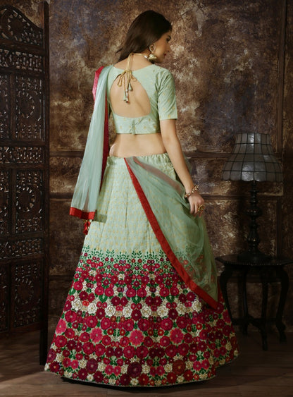 Mint Green thai silk heavy designer embroidered wedding lehenga choli