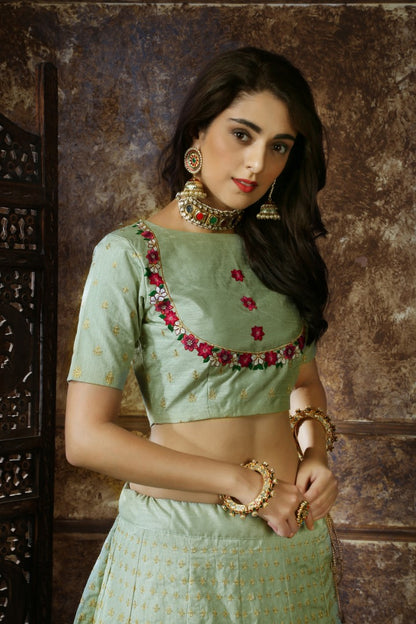 Mint Green thai silk heavy designer embroidered wedding lehenga choli