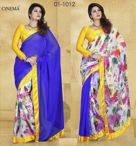 Mizzoli blue flower printed Georgette Saree