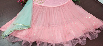 Baby pink soft net sequin embroidery work lehenga choli