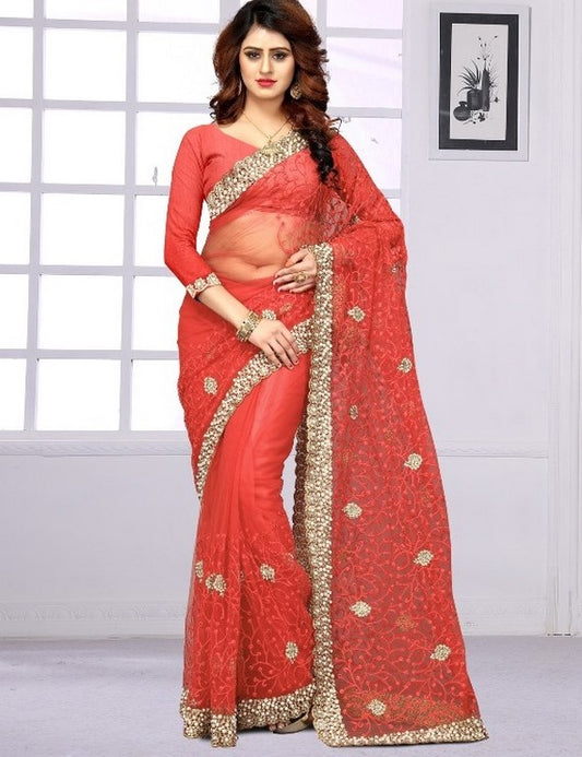 Mono net heavy embroidered wedding sarees