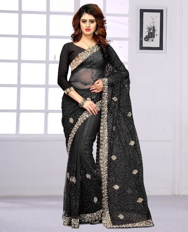 Mono net heavy embroidered wedding sarees