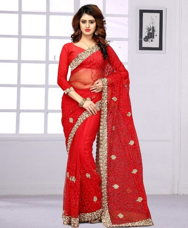 Mono net heavy embroidered wedding sarees