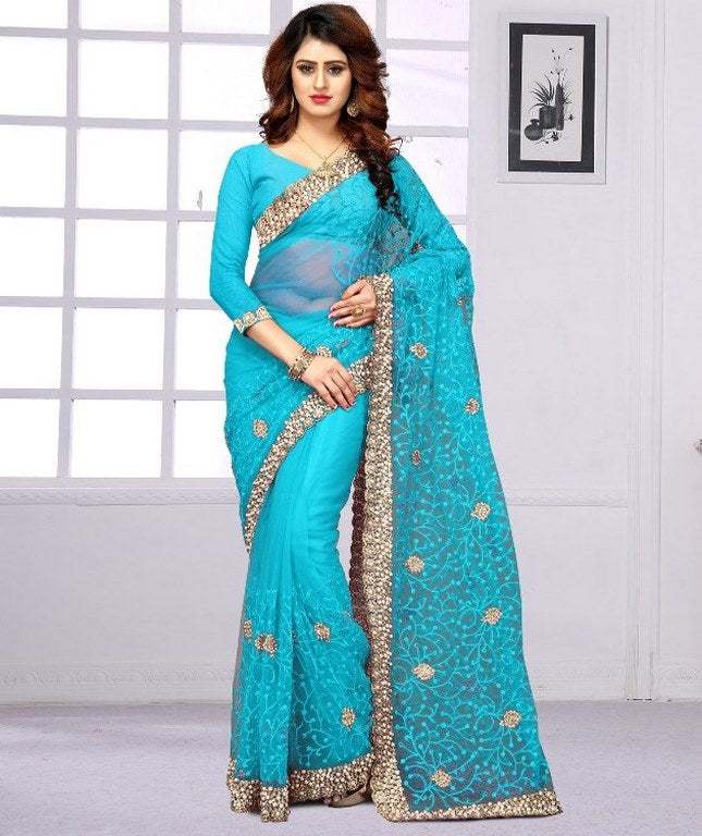 Mono net heavy embroidered wedding sarees