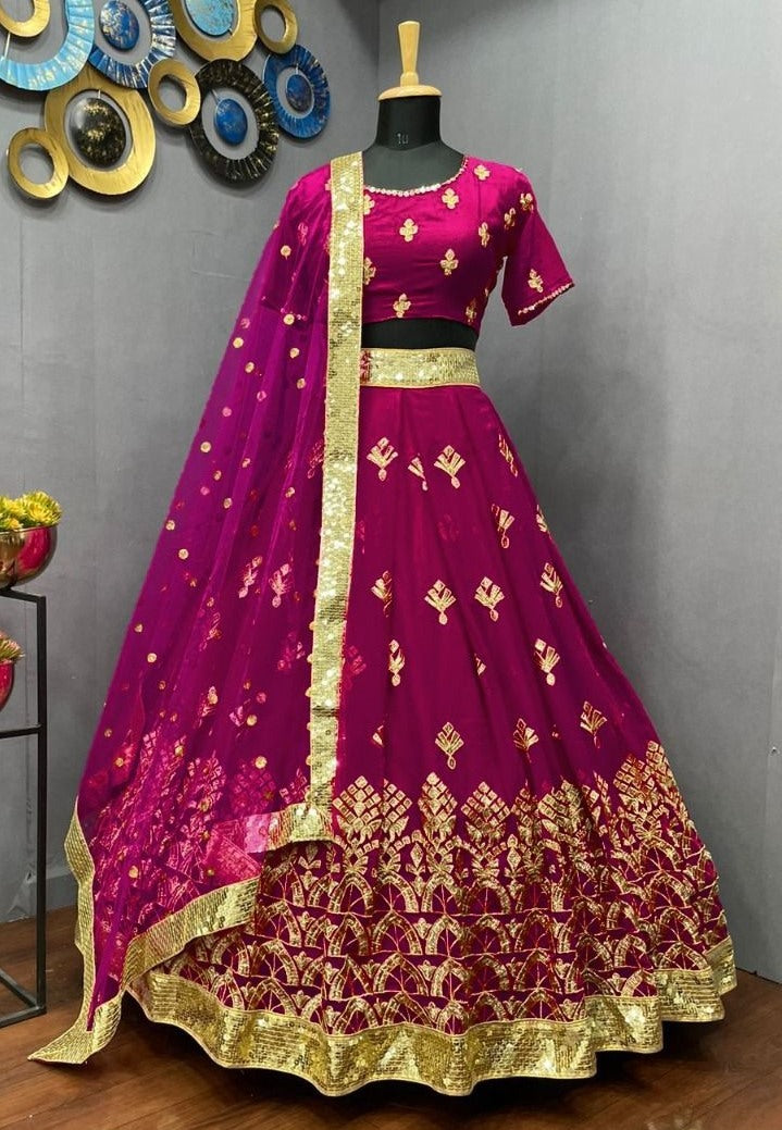 Mroon georgette heavy embroidered wedding lehenga choli