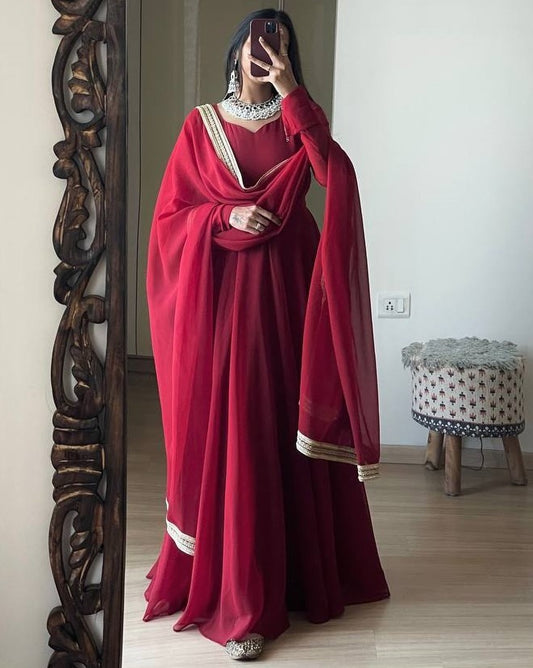 Mroon georgette long party wear anarkali ethnic gown