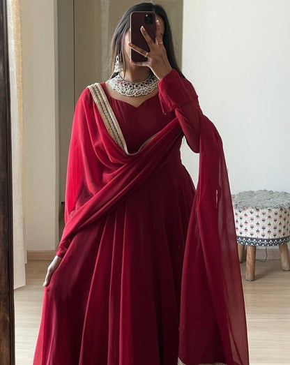 Mroon georgette long party wear anarkali ethnic gown