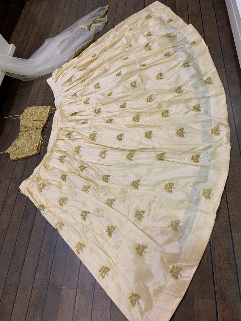 Mulbari silk multi dori worked crop top lehenga