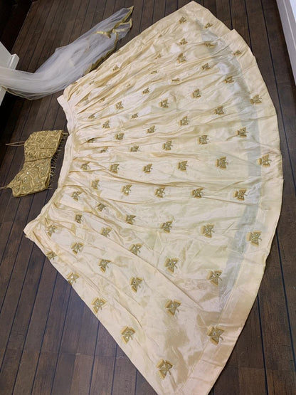 Mulbari silk multi dori worked crop top lehenga