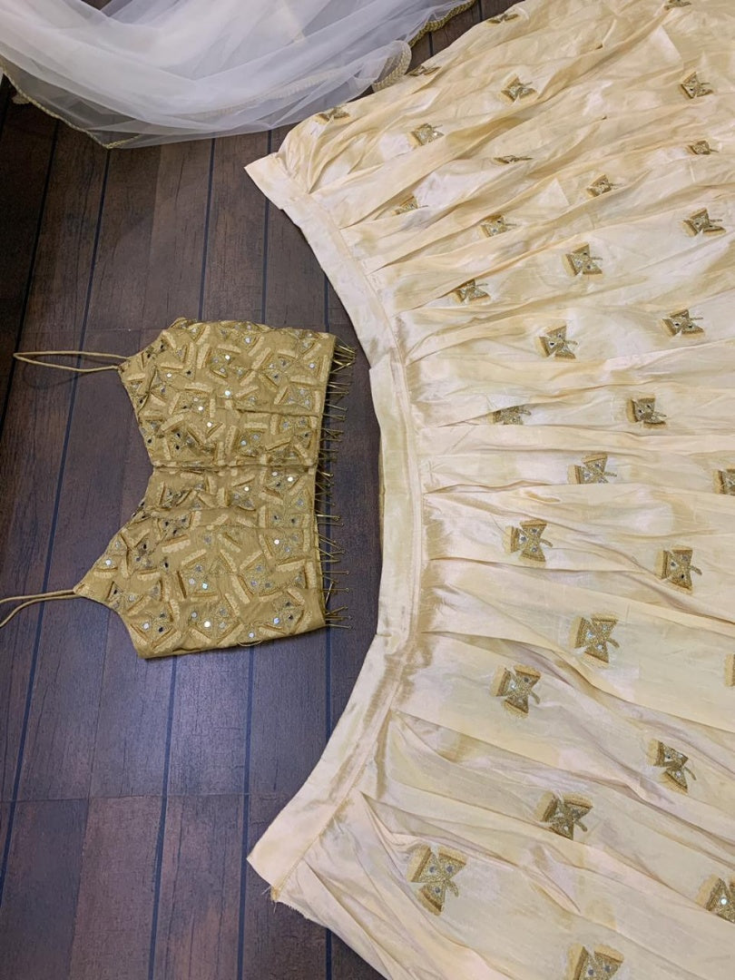 Mulbari silk multi dori worked crop top lehenga