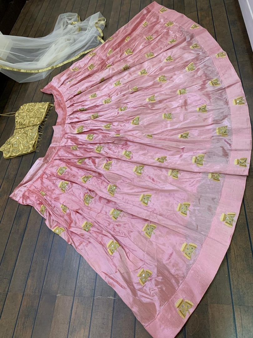 Mulbari silk multi dori worked crop top lehenga