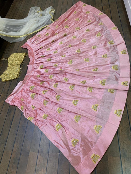 Mulbari silk multi dori worked crop top lehenga