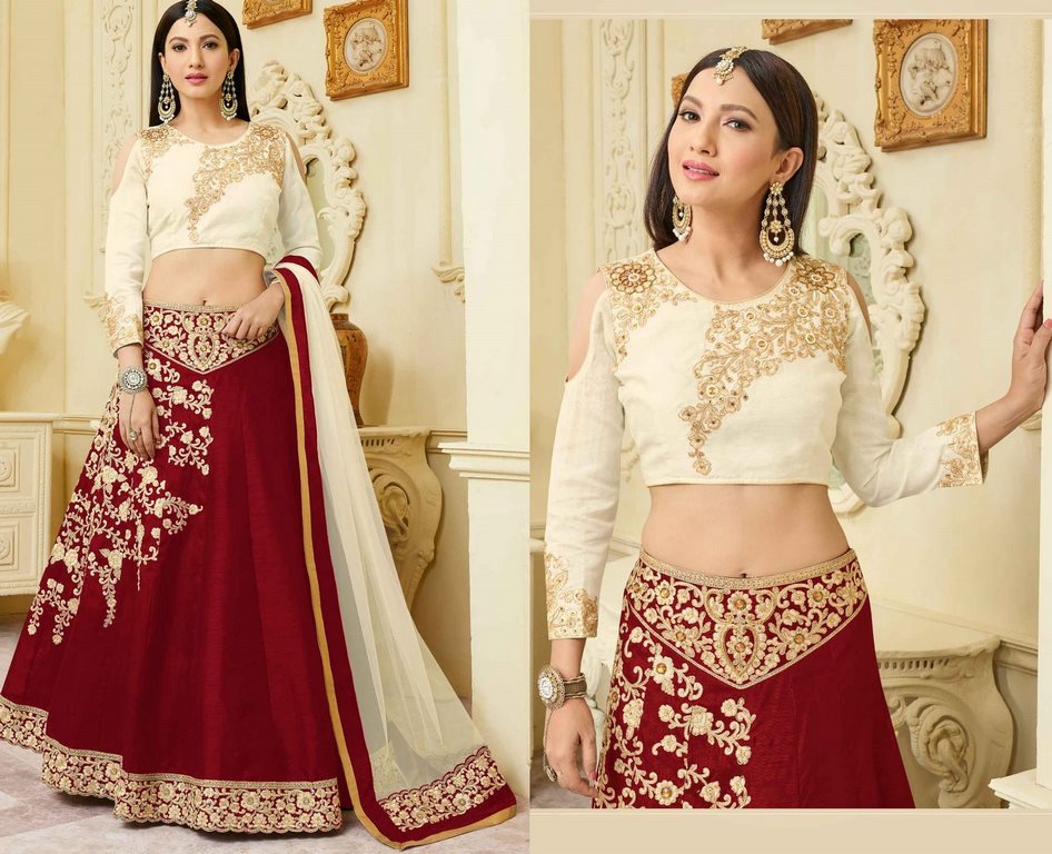 Mulburry Silk Zari Embroidered and Stone Work Stitched Party Wear Lehenga Choli