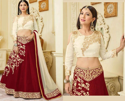 Mulburry Silk Zari Embroidered and Stone Work Stitched Party Wear Lehenga Choli