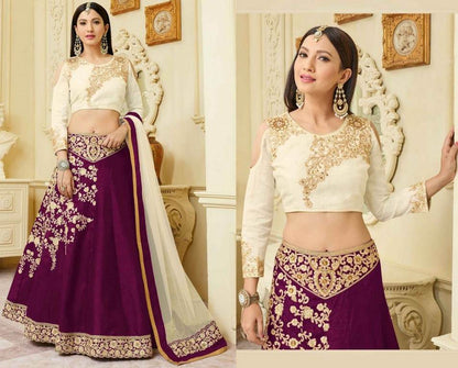 Mulburry Silk Zari Embroidered and Stone Work Stitched Party Wear Lehenga Choli