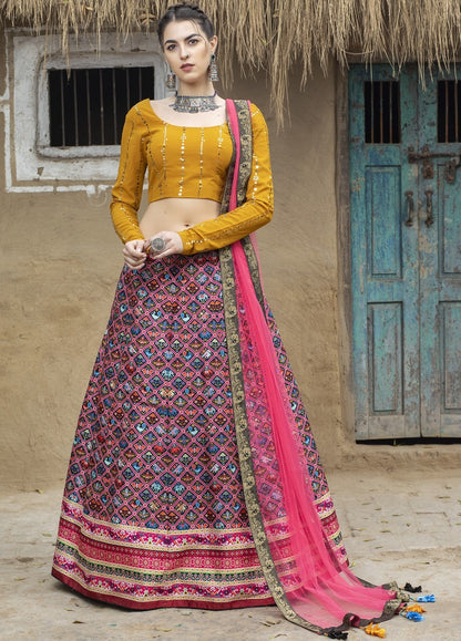 Multi color art silk printed party wear & ceremonial lehenga choli