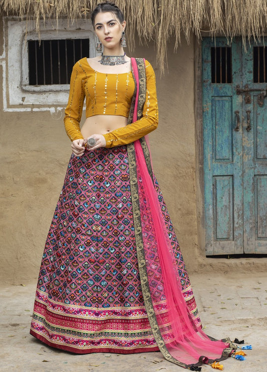 Multi color art silk printed party wear & ceremonial lehenga choli