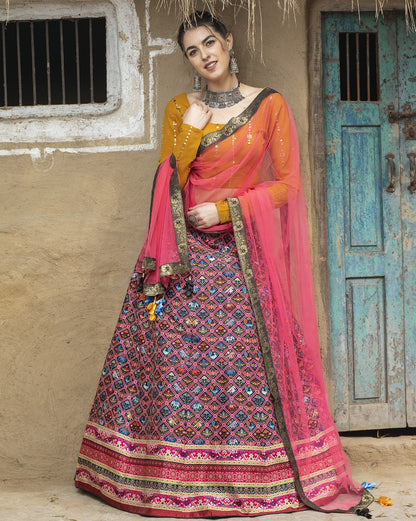 Multi color art silk printed party wear & ceremonial lehenga choli