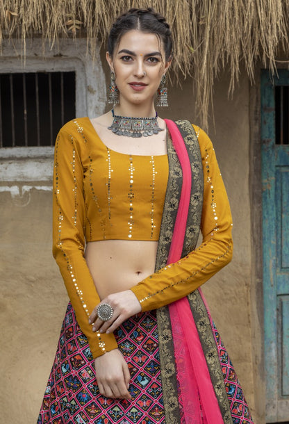 Multi color art silk printed party wear & ceremonial lehenga choli