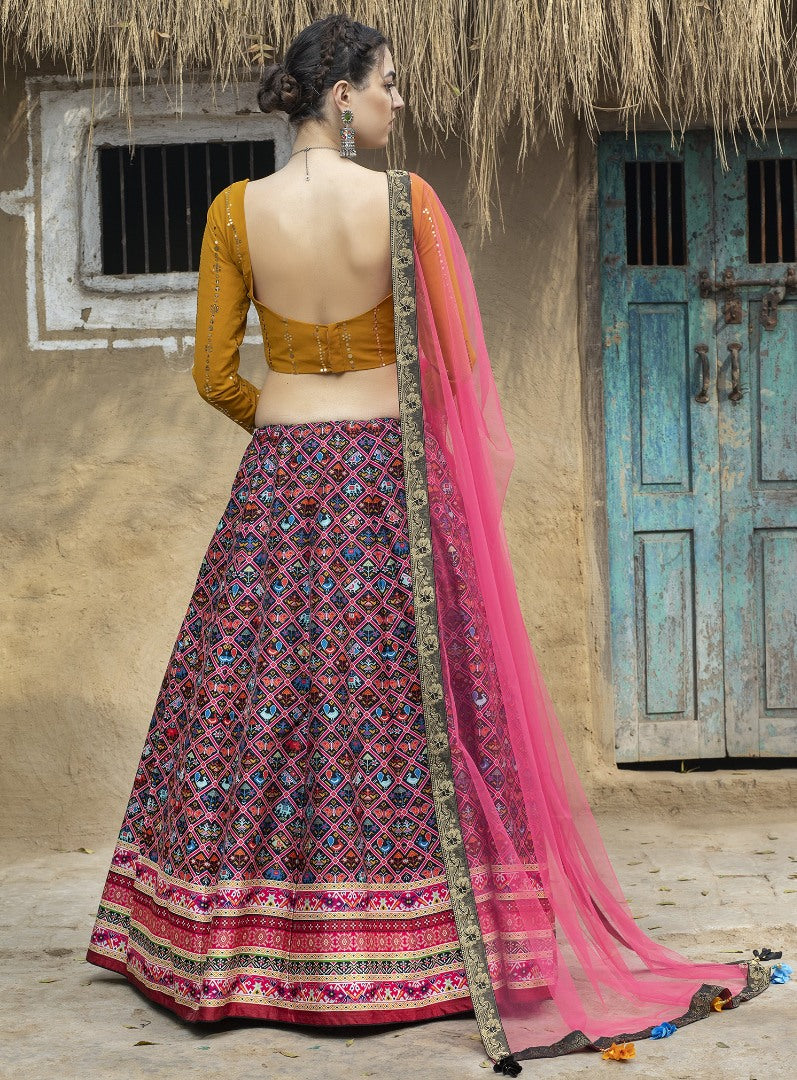 Multi color art silk printed party wear & ceremonial lehenga choli