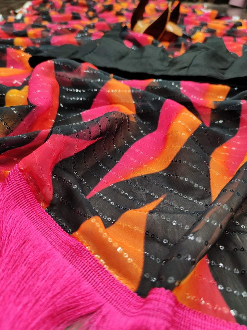 Multi color heavy georgette sequence work saree