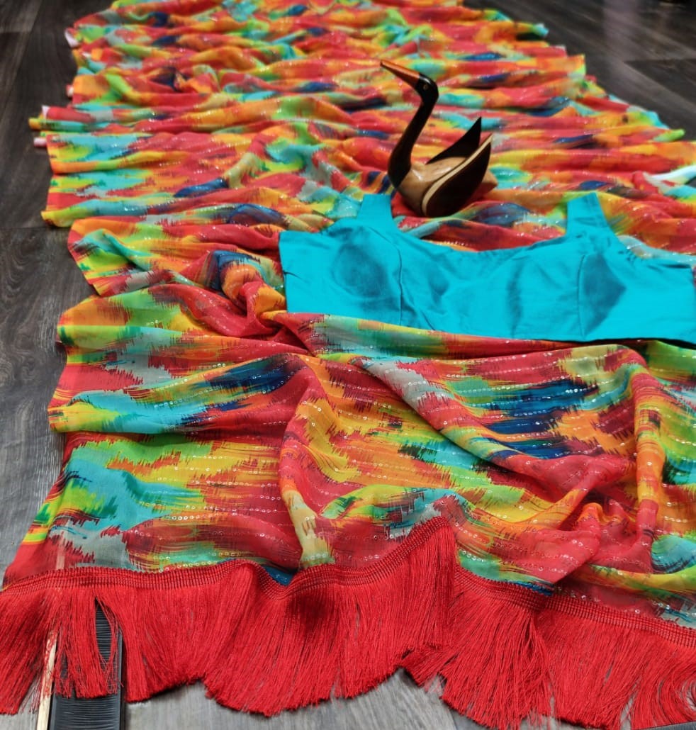 Multi color heavy georgette sequence work saree