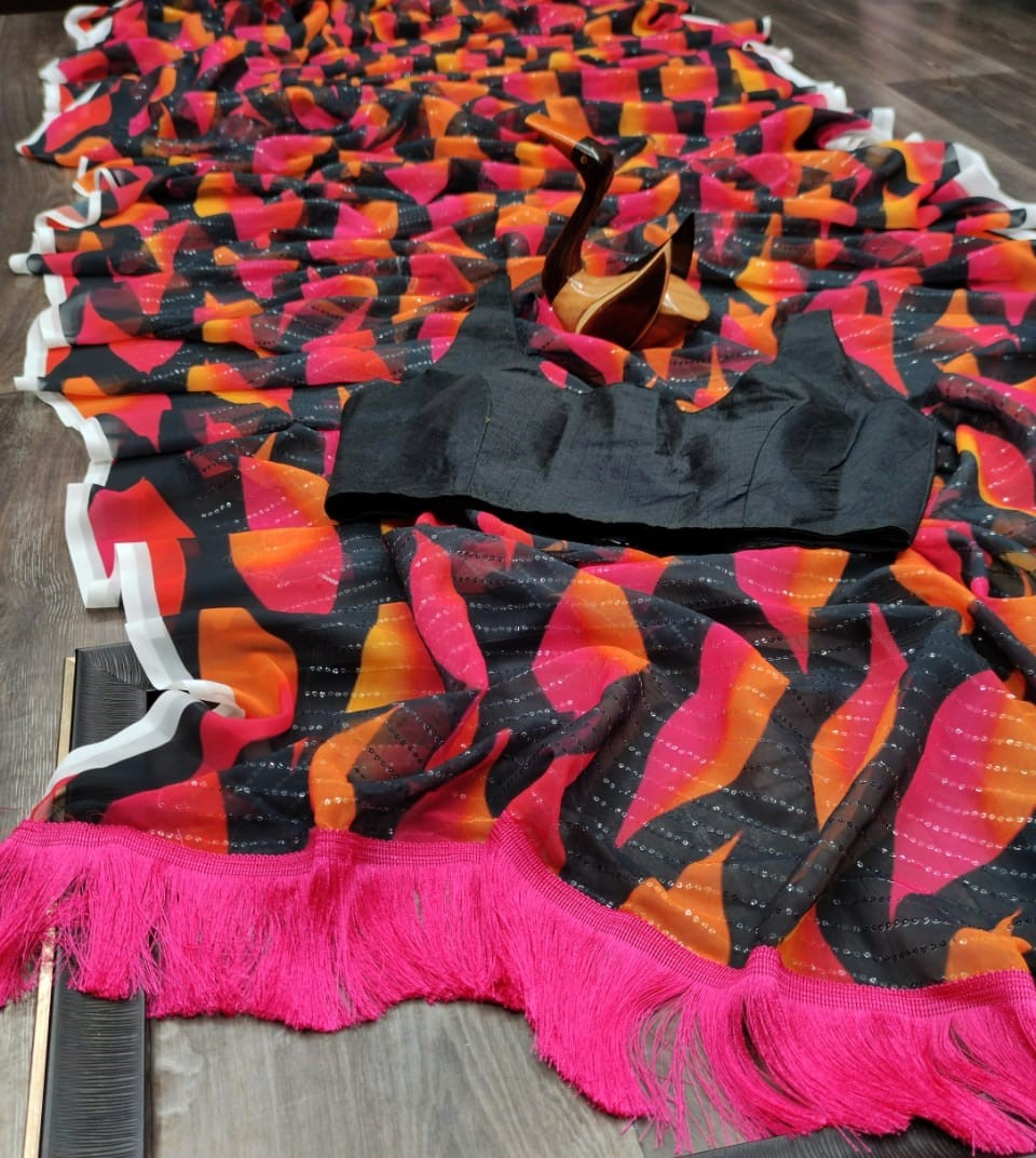 Multi color heavy georgette sequence work saree