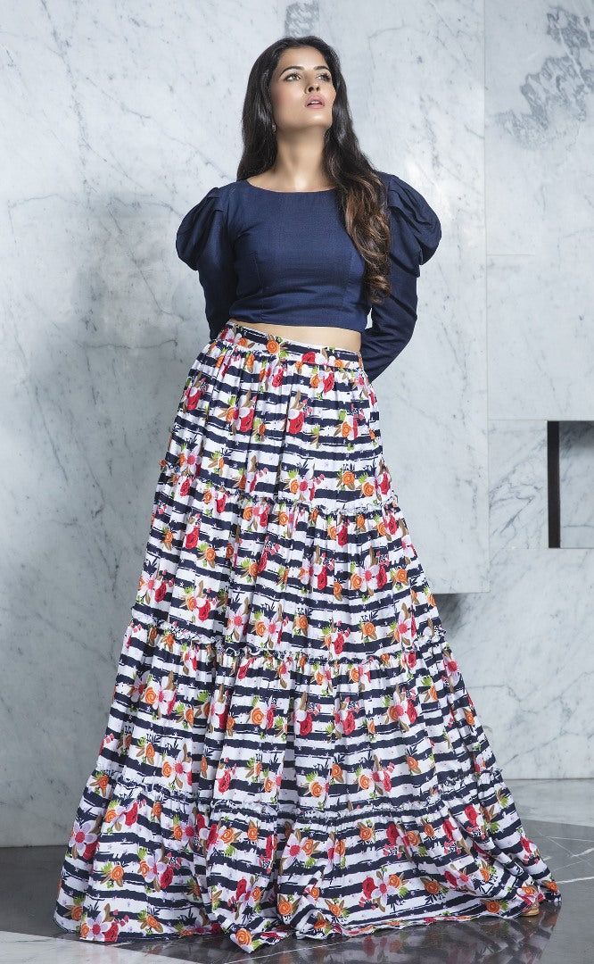 Multi color rayon flower printed party wear crop top