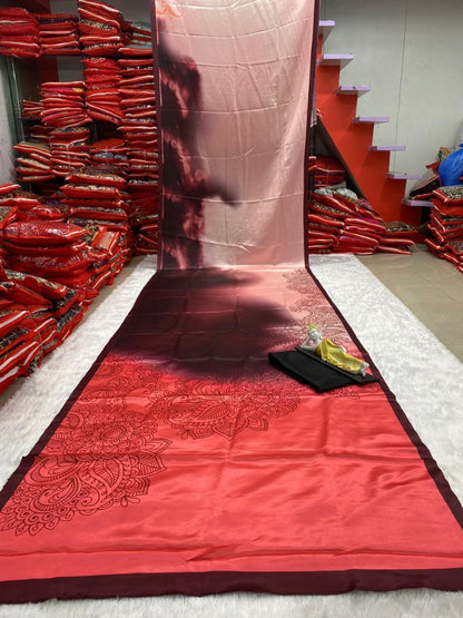 Multi color ulstra satin printed saree