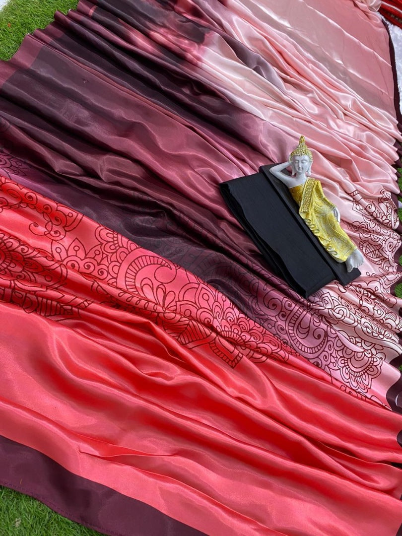 Multi color ulstra satin printed saree